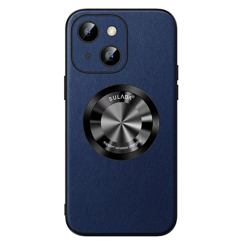 SULADA For iPhone 15 Cowhide Texture Phone Cover PU Leather+TPU Back Case Compatible with MagSafe - Blue - 1