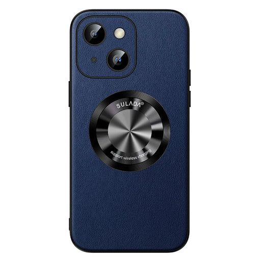 SULADA For iPhone 15 Cowhide Texture Phone Cover PU Leather+TPU Back Case Compatible with MagSafe - Blue - 1