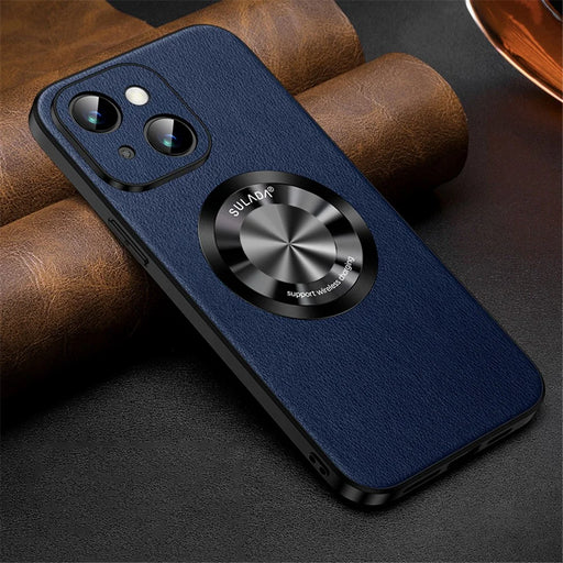 SULADA For iPhone 15 Cowhide Texture Phone Cover PU Leather+TPU Back Case Compatible with MagSafe - Blue - 2