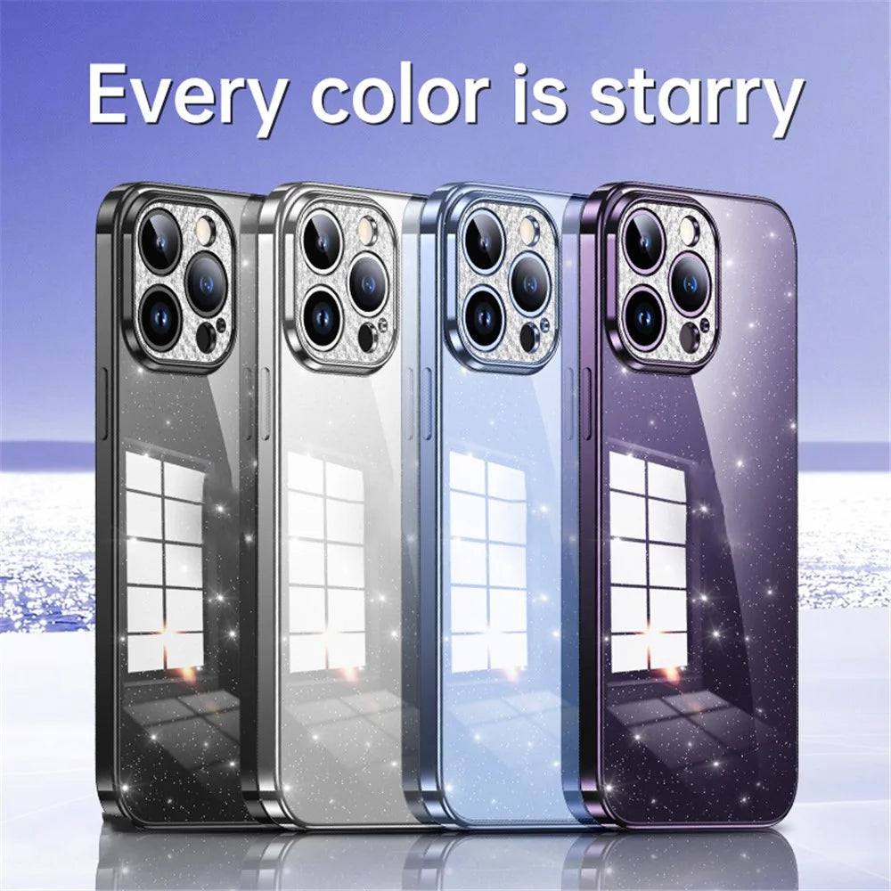 SULADA XingZuan Series For iPhone 15 Pro Glitter Phone Case Rhinestone Decor Electroplating Soft TPU Back Cover - Black - 6