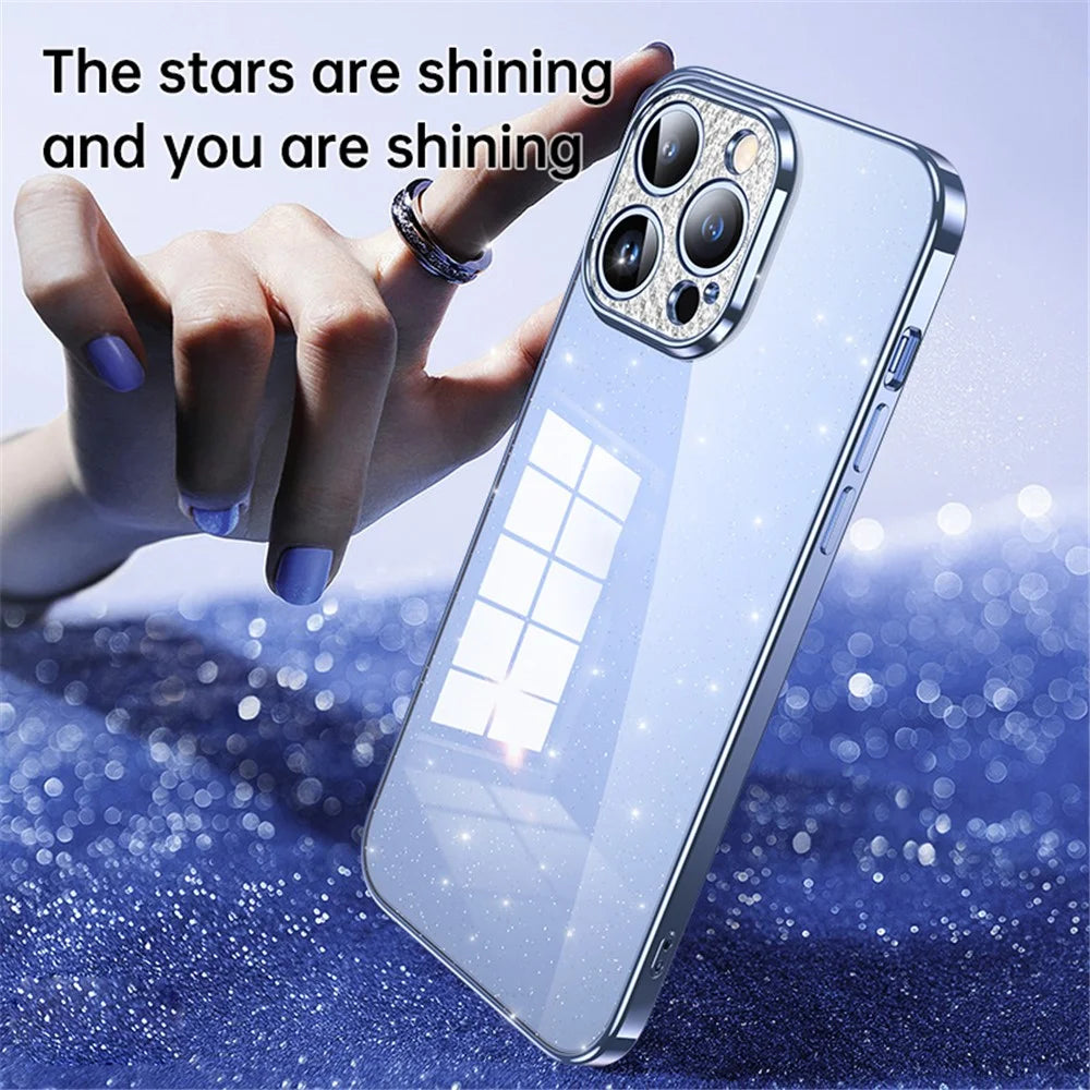 SULADA XingZuan Series Electroplating Case for iPhone 15 Pro Max , Glitter Rhinestone Decor Soft TPU Phone Back Cover - Blue - 3
