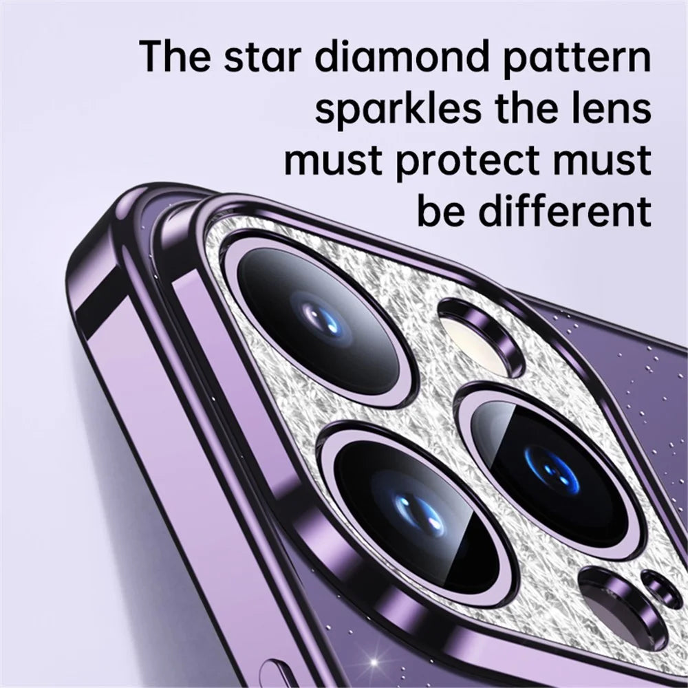 SULADA XingZuan Series Electroplating Case for iPhone 15 Pro Max , Glitter Rhinestone Decor Soft TPU Phone Back Cover - Blue - 4