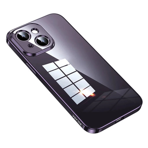 SULADA For iPhone 15 Drop Resistant Electroplating Straight Edge Clear Phone Case TPU Cover - Purple - 1