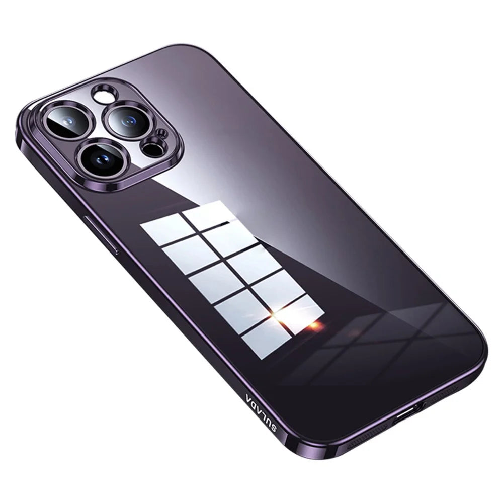 SULADA For iPhone 15 Pro TPU Back Cover Electroplating Straight Edge Clear Phone Case - Purple - 1