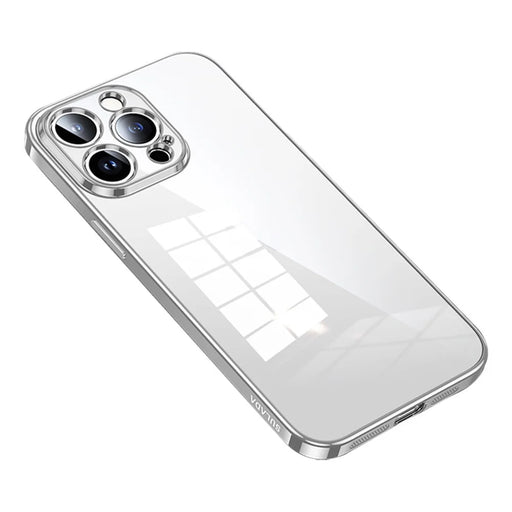 SULADA For iPhone 15 Pro Max Scratch Proof Electroplating Straight Edge Clear Phone Case TPU Cover - Silver - 1