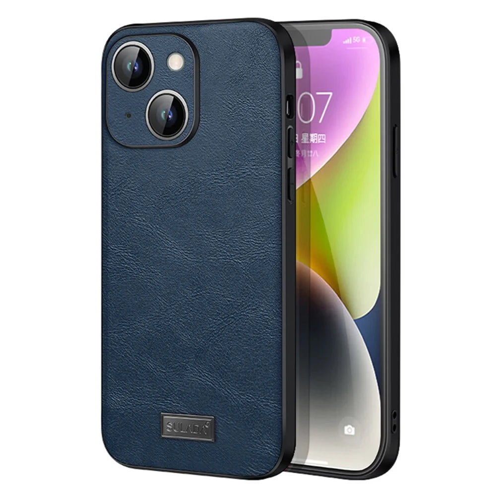 SULADA For iPhone 15 Plus PU Leather+TPU+PC Anti-drop Phone Case Cowhide Texture Cover - Blue - 1