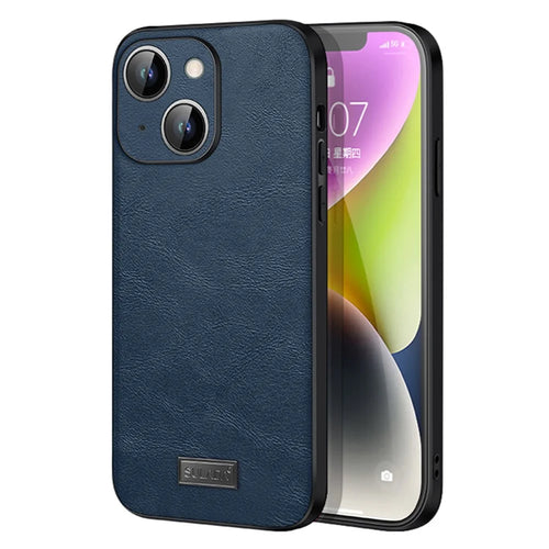 SULADA For iPhone 15 Plus PU Leather+TPU+PC Anti-drop Phone Case Cowhide Texture Cover - Blue - 1