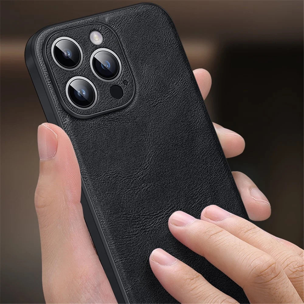 SULADA For iPhone 15 Pro PU Leather+TPU+PC Phone Case Cowhide Texture Drop-proof Cover - Black - 4
