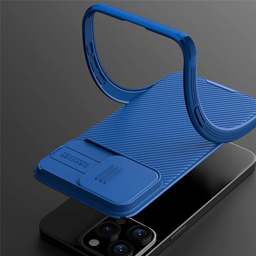 NILLKIN CamShield Pro Series for iPhone 15 Pro PC+TPU Phone Case Slide Camera Shield Cover - Blue - 6