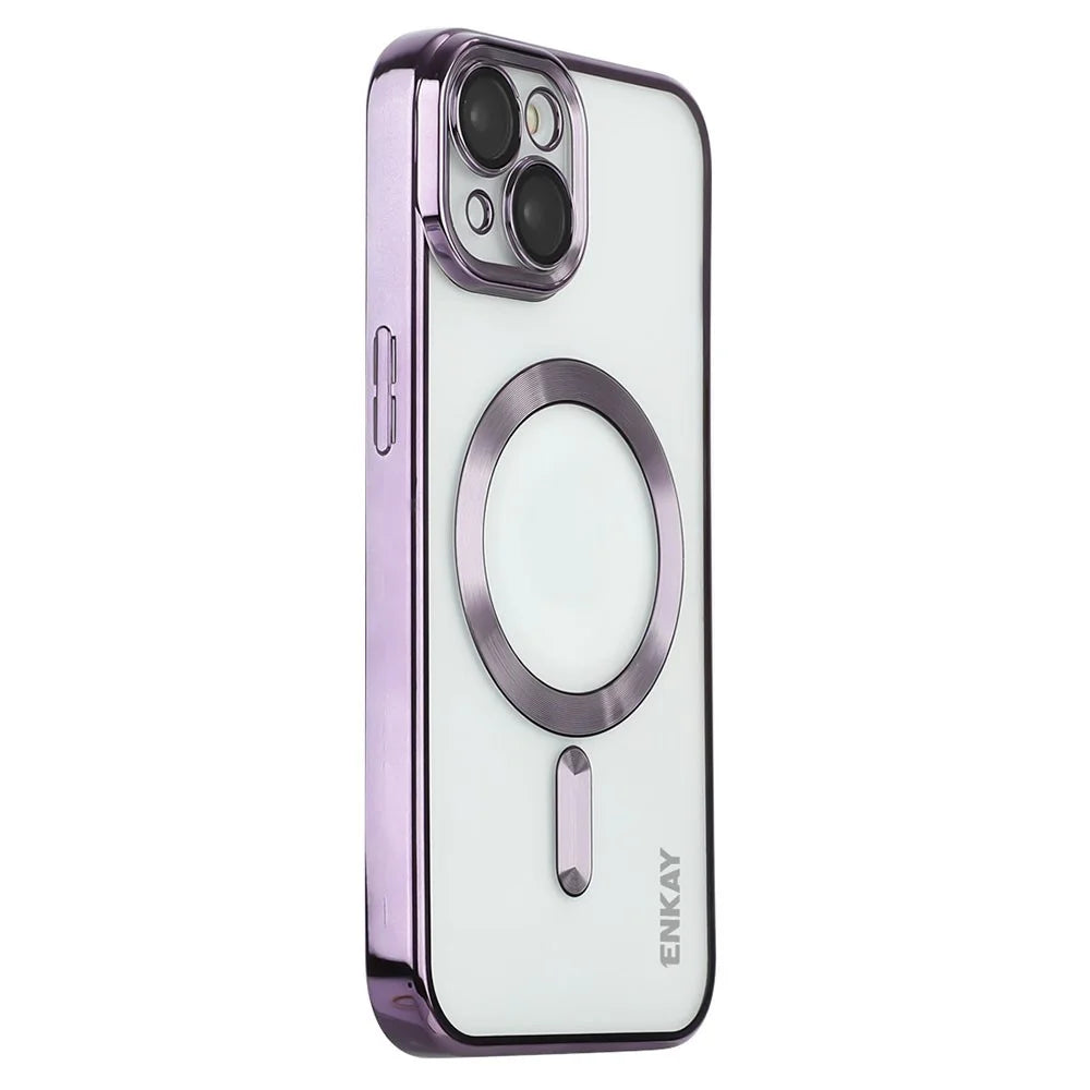 ENKAY HAT PRINCE For iPhone 15 Plus Case Compatible with MagSafe Lens Guard Electroplating TPU Phone Cover - Purple - 1
