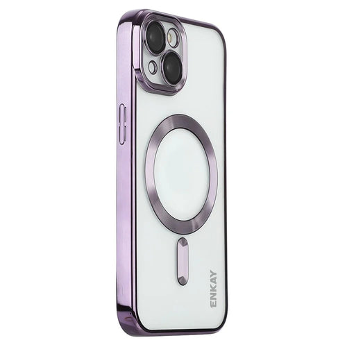 ENKAY HAT PRINCE For iPhone 15 Plus Case Compatible with MagSafe Lens Guard Electroplating TPU Phone Cover - Purple - 1