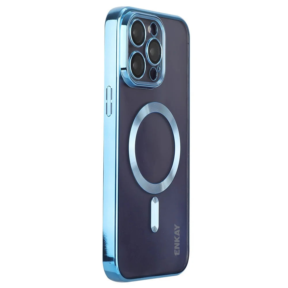 ENKAY HAT PRINCE For iPhone 15 Pro Max Anti-Drop Slim Case Compatible with MagSafe Lens Guard Electroplating TPU Phone Shell - Dark Blue - 1