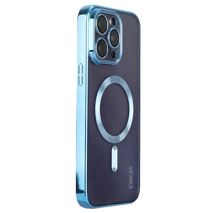 ENKAY HAT PRINCE For iPhone 15 Pro Max Anti-Drop Slim Case Compatible with MagSafe Lens Guard Electroplating TPU Phone Shell - Dark Blue - 1