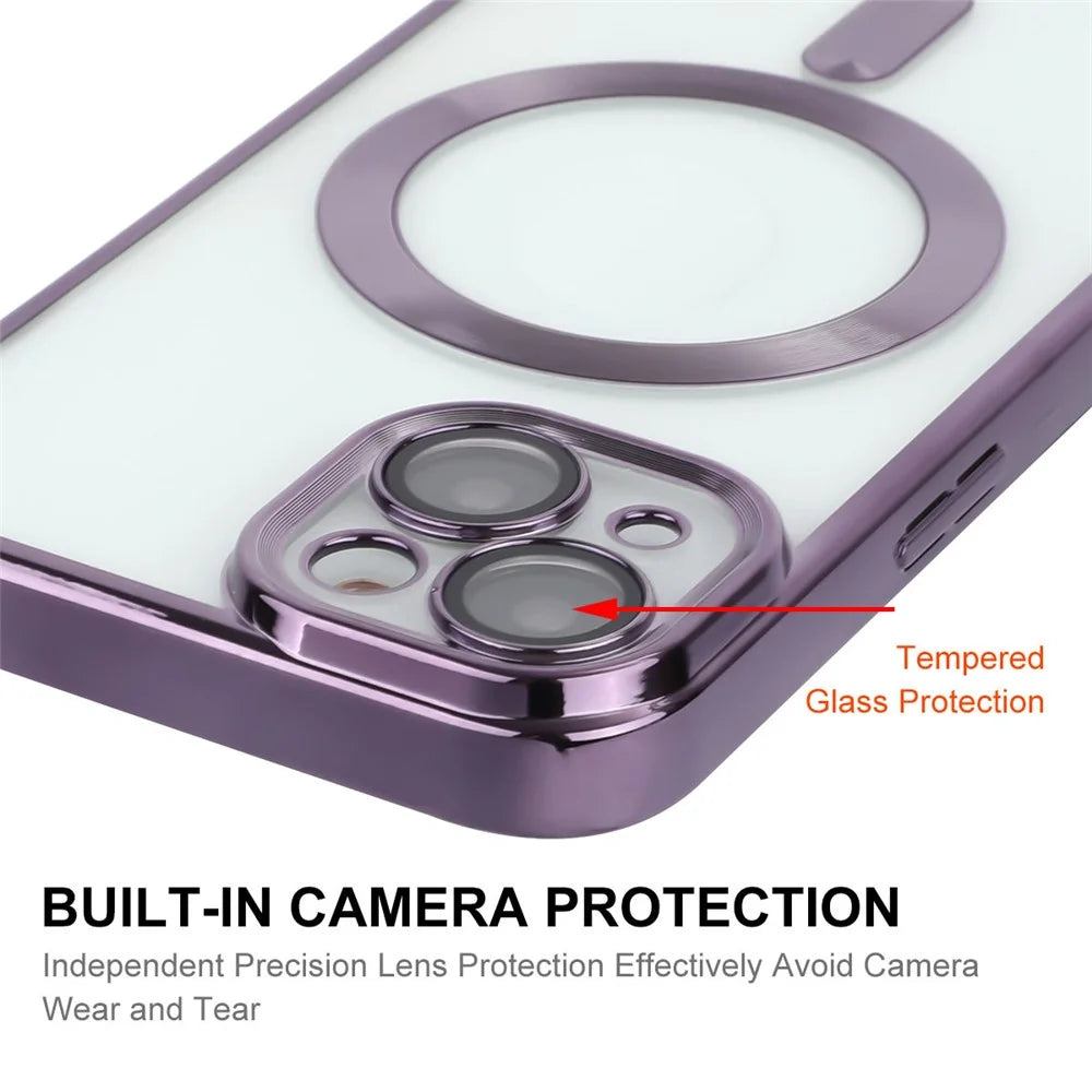 ENKAY HAT PRINCE Electroplating TPU Slim Case for iPhone 15 Compatible with MagSafe Lens Guard Anti-Drop Phone Cover - Purple - 4