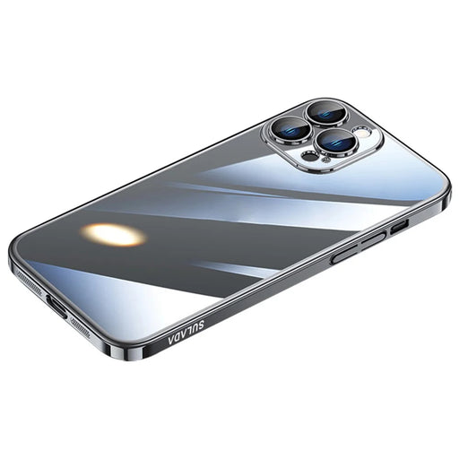 SULADA JINGJIA Series Clear Phone Cover for iPhone 15 Pro Tempered Glass Lens Film Electroplating Hard PC Phone Case - Black - 1