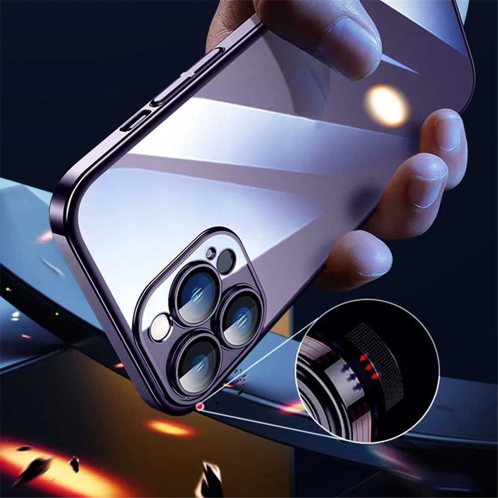 SULADA JINGJIA Series Clear Phone Cover for iPhone 15 Pro Tempered Glass Lens Film Electroplating Hard PC Phone Case - Black - 4