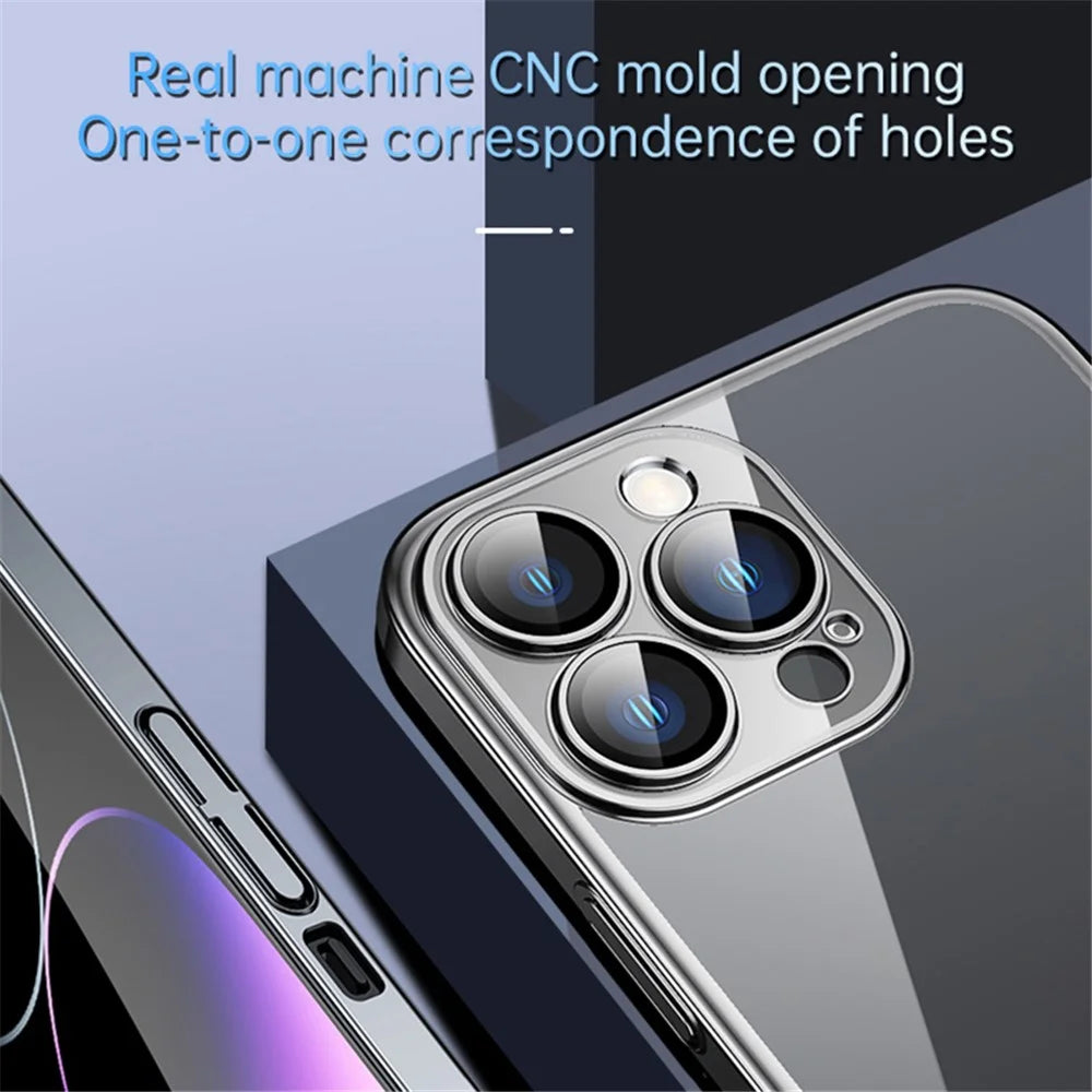 SULADA JINGJIA Series Clear Phone Cover for iPhone 15 Pro Tempered Glass Lens Film Electroplating Hard PC Phone Case - Black - 7