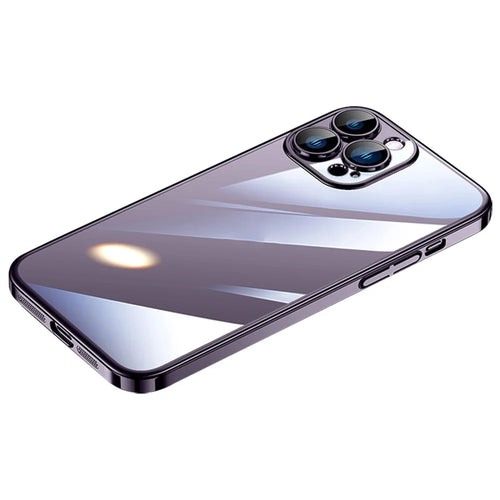 SULADA JINGJIA Series for iPhone 15 Pro Max Hard PC Clear Case Tempered Glass Lens Film Electroplating Phone Cover - Purple - 1