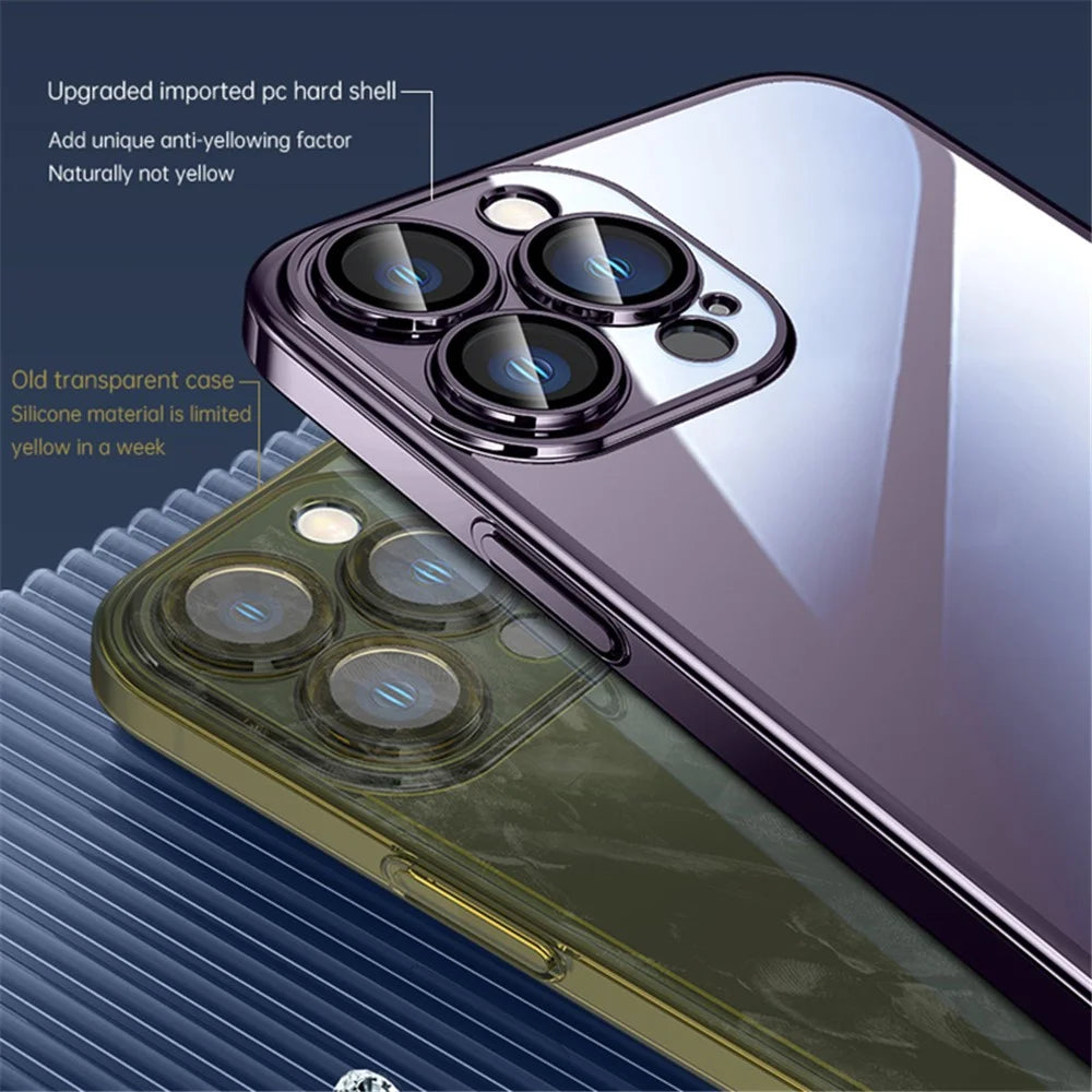 SULADA JINGJIA Series for iPhone 15 Pro Max Hard PC Clear Case Tempered Glass Lens Film Electroplating Phone Cover - Purple - 6