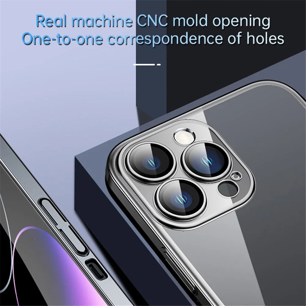 SULADA JINGJIA Series for iPhone 15 Pro Max Hard PC Clear Case Tempered Glass Lens Film Electroplating Phone Cover - Purple - 7