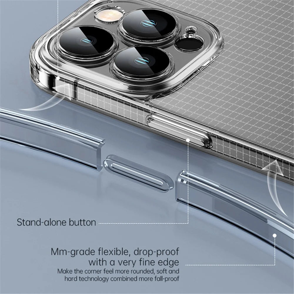 SULADA Crystal Steel Series for iPhone 15 Pro Max TPU+Tempered Glass Clear Case Anti-Drop Phone Cover - Transparent Blue - 4