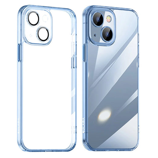 SULADA Crystal Steel Series TPU+Tempered Glass Clear Case for iPhone 15 Anti-Drop Protective Phone Shell - Transparent Blue - 1