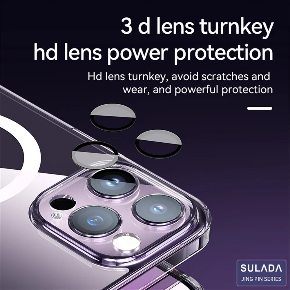 SULADA for iPhone 15 Pro Max TPU+PC Case Compatible with MagSafe Phone Cover with Lens Film - Transparent Black - 4