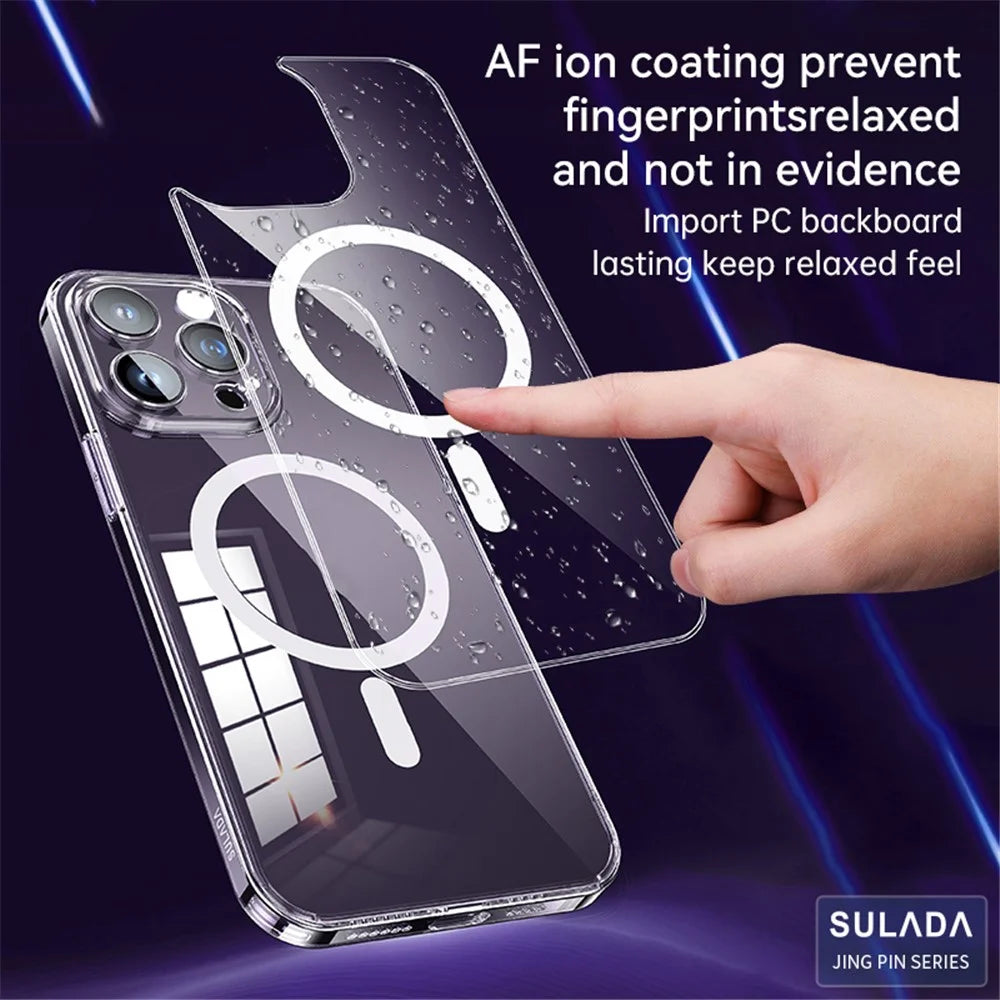 SULADA for iPhone 15 Pro Max TPU+PC Case Compatible with MagSafe Phone Cover with Lens Film - Transparent Black - 6