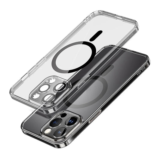 SULADA TPU+PC Case for iPhone 15 Pro Compatible with MagSafe Anti-Drop Phone Cover with Lens Film - Transparent Black - 1