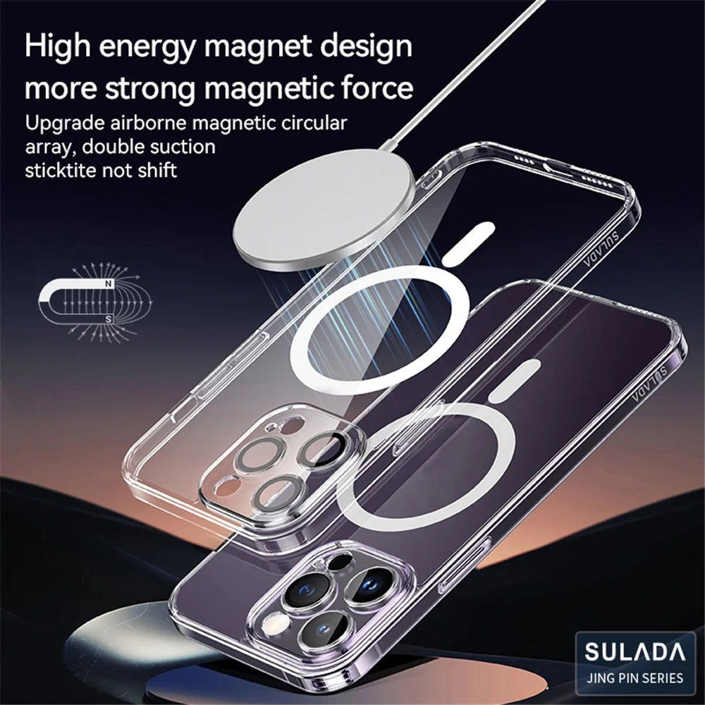 SULADA TPU+PC Case for iPhone 15 Pro Compatible with MagSafe Anti-Drop Phone Cover with Lens Film - Transparent Black - 3