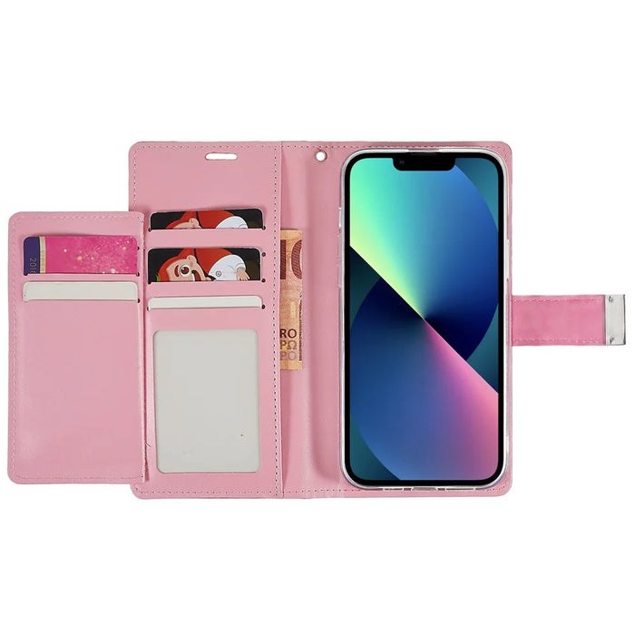 MERCURY GOOSPERY For iPhone 15 Plus Wallet Leather Phone Case Metal Magnetic Clasp Phone Cover - Rose - 2