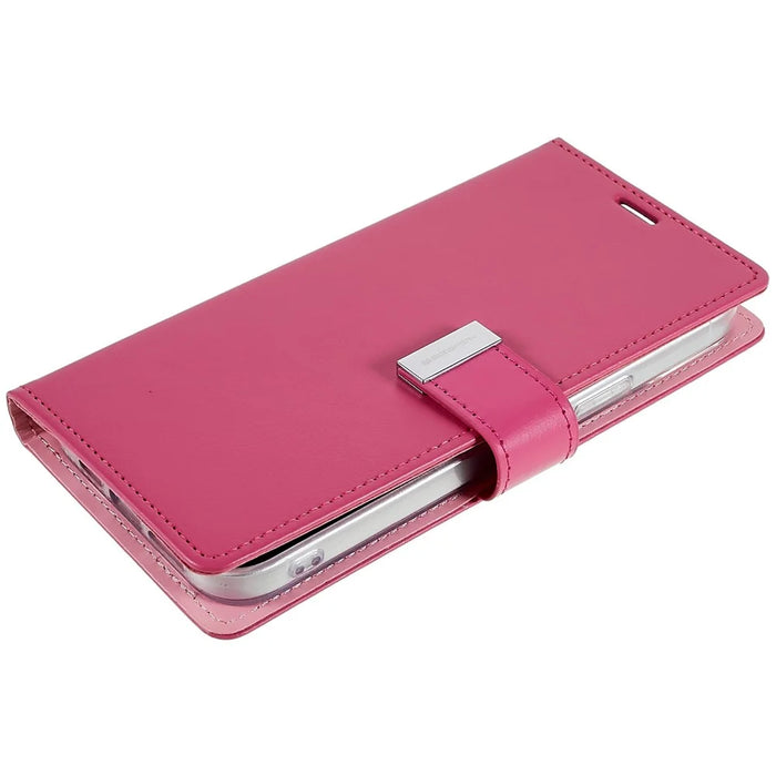 MERCURY GOOSPERY For iPhone 15 Plus Wallet Leather Phone Case Metal Magnetic Clasp Phone Cover - Rose - 4