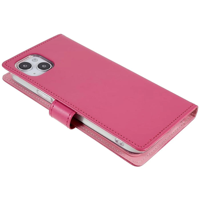 MERCURY GOOSPERY For iPhone 15 Plus Wallet Leather Phone Case Metal Magnetic Clasp Phone Cover - Rose - 5