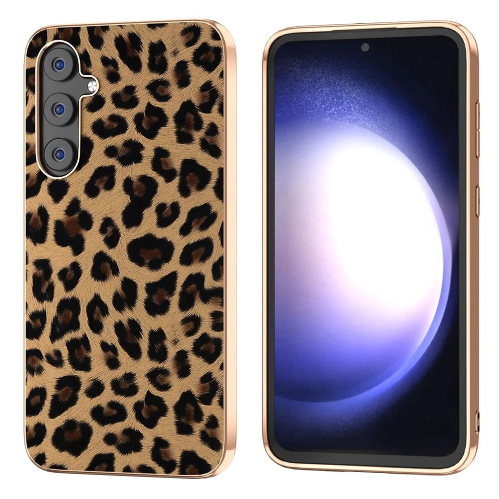 Nano Electroplating Phone Case for Samsung Galaxy S23 FE , Leopard Pattern Leather+TPU+PC Cover - Brown - 1