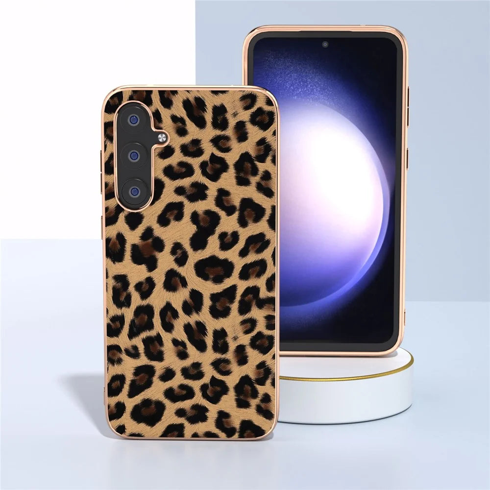 Nano Electroplating Phone Case for Samsung Galaxy S23 FE , Leopard Pattern Leather+TPU+PC Cover - Brown - 2