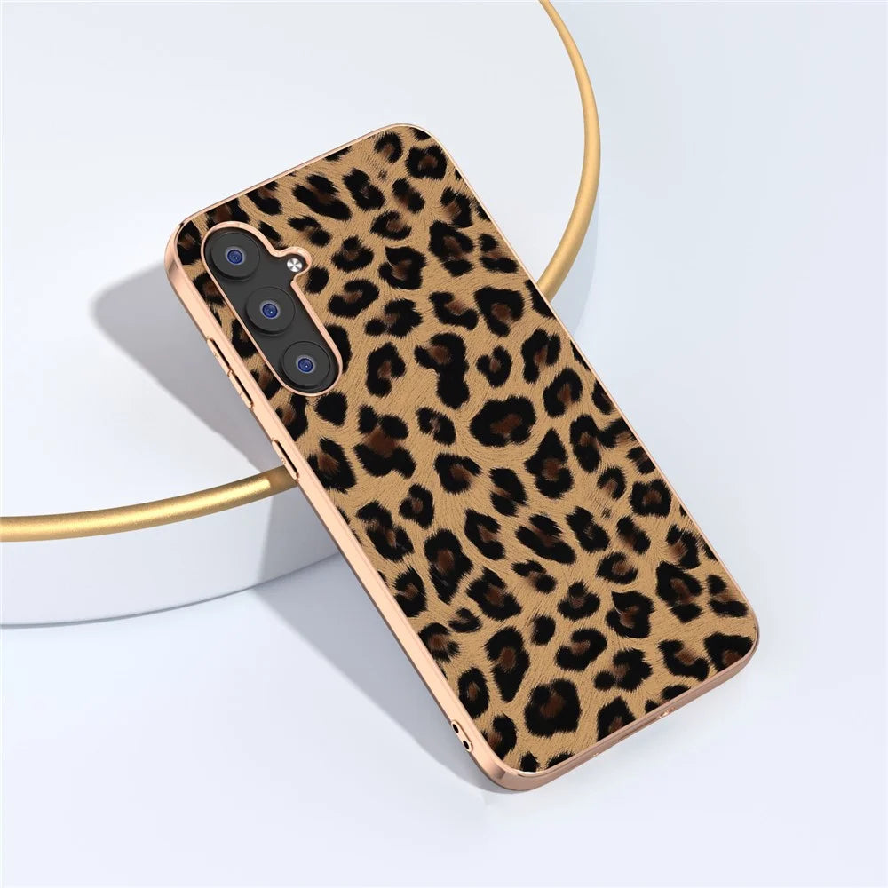 Nano Electroplating Phone Case for Samsung Galaxy S23 FE , Leopard Pattern Leather+TPU+PC Cover - Brown - 3