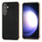 For Samsung Galaxy S23 FE Litchi Texture Phone Case Nano Electroplating Cowhide Leather Coated TPU+PC Cover - Black - 1
