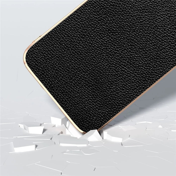 For Samsung Galaxy S23 FE Litchi Texture Phone Case Nano Electroplating Cowhide Leather Coated TPU+PC Cover - Black - 4