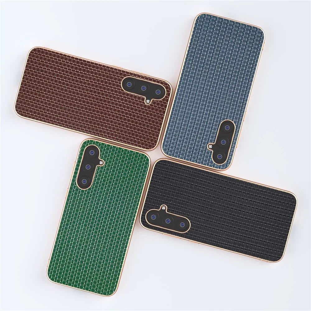 For Samsung Galaxy S23 FE Nano Electroplating Phone Case Textured Cowhide Leather Coated TPU+PC Cover - Green - 5
