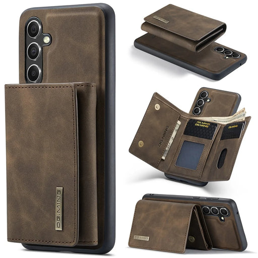 DG.MING M1 Series for Samsung Galaxy S23 FE Leather Coated TPU+PC Phone Case Kickstand Detachable Wallet Cover - Coffee - 1