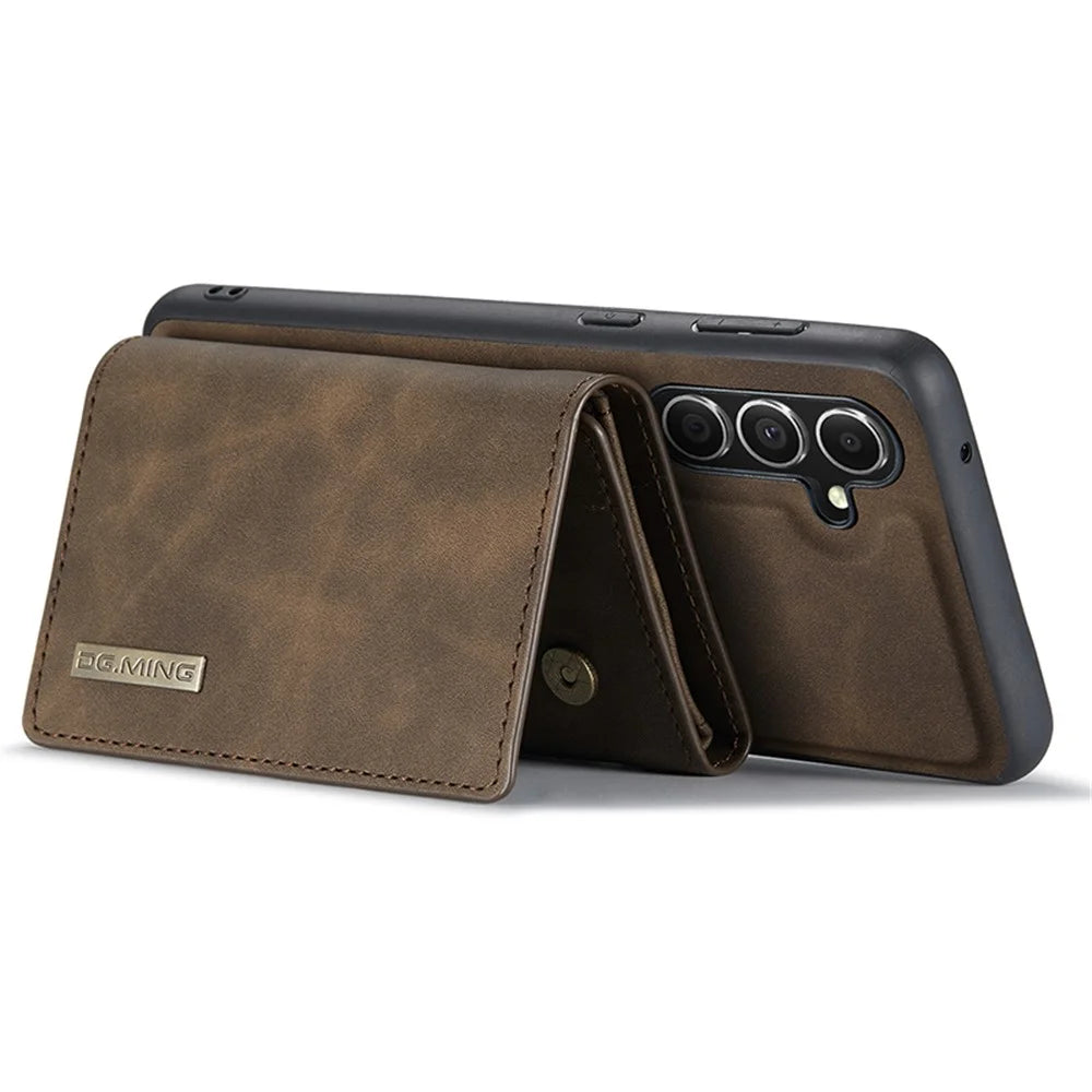 DG.MING M1 Series for Samsung Galaxy S23 FE Leather Coated TPU+PC Phone Case Kickstand Detachable Wallet Cover - Coffee - 4