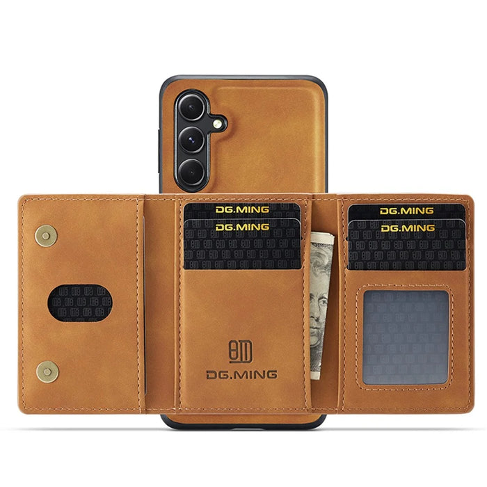 DG.MING M2 Series for Samsung Galaxy S23 FE Detachable Wallet Phone Case Kickstand Leather Coated TPU+PC Cover - Brown - 2