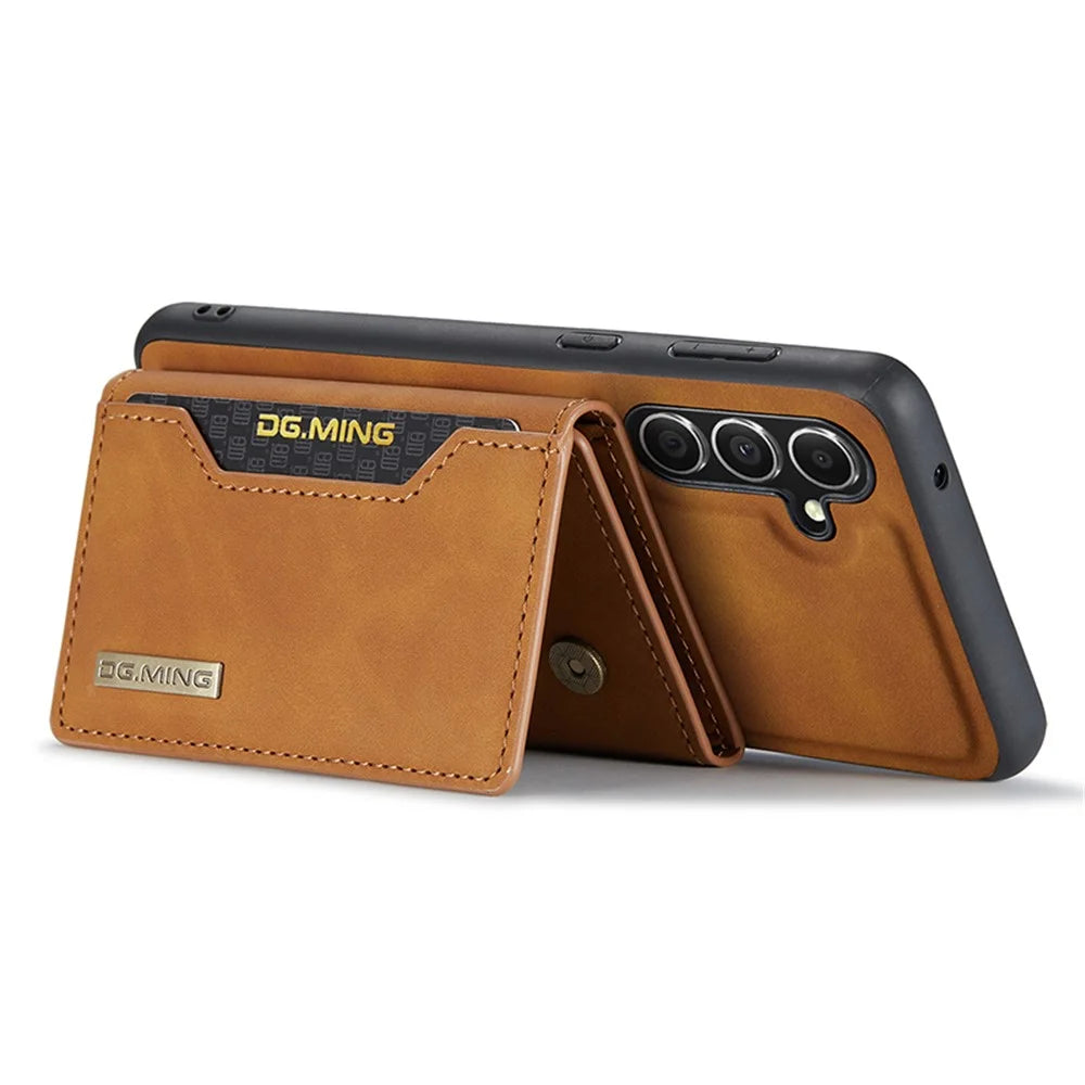 DG.MING M2 Series for Samsung Galaxy S23 FE Detachable Wallet Phone Case Kickstand Leather Coated TPU+PC Cover - Brown - 4
