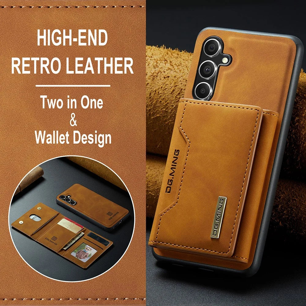DG.MING M2 Series for Samsung Galaxy S23 FE Detachable Wallet Phone Case Kickstand Leather Coated TPU+PC Cover - Brown - 7