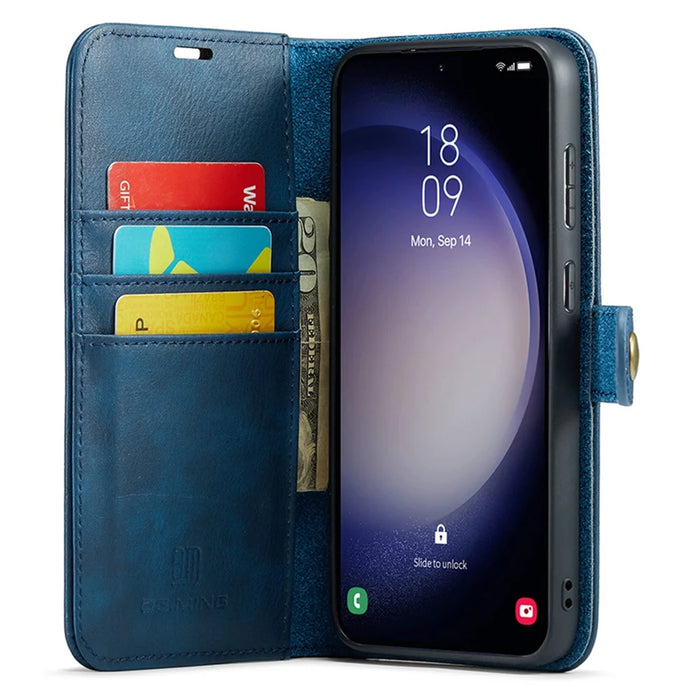 DG.MING for Samsung Galaxy S23 FE Detachable Phone Cover Split Leather Wallet Stand Phone Case - Blue - 2
