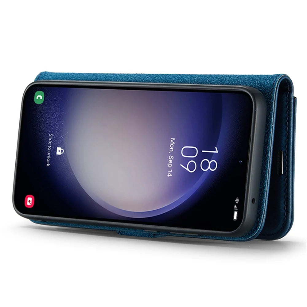 DG.MING for Samsung Galaxy S23 FE Detachable Phone Cover Split Leather Wallet Stand Phone Case - Blue - 3