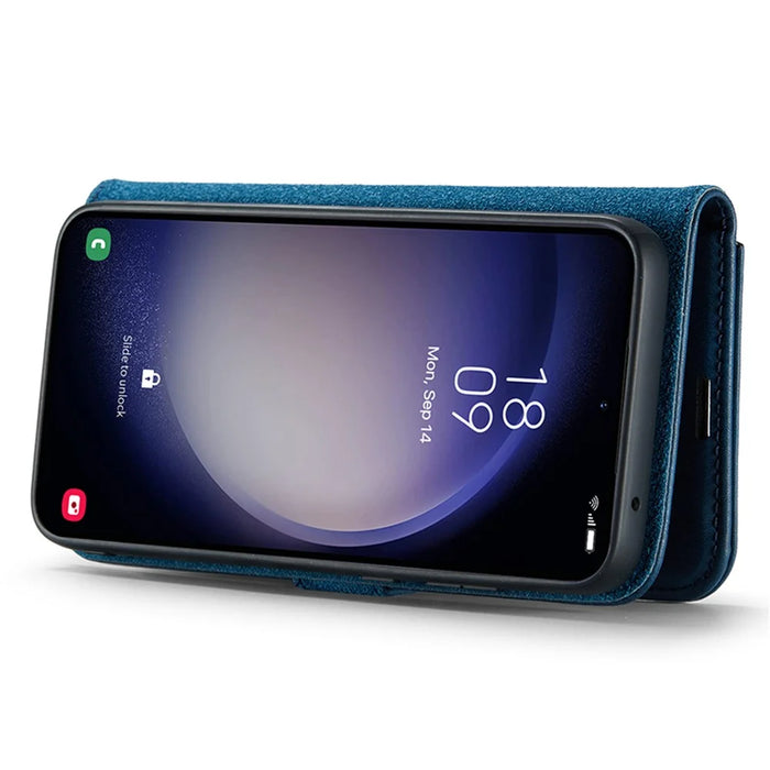 DG.MING for Samsung Galaxy S23 FE Detachable Phone Cover Split Leather Wallet Stand Phone Case - Blue - 3