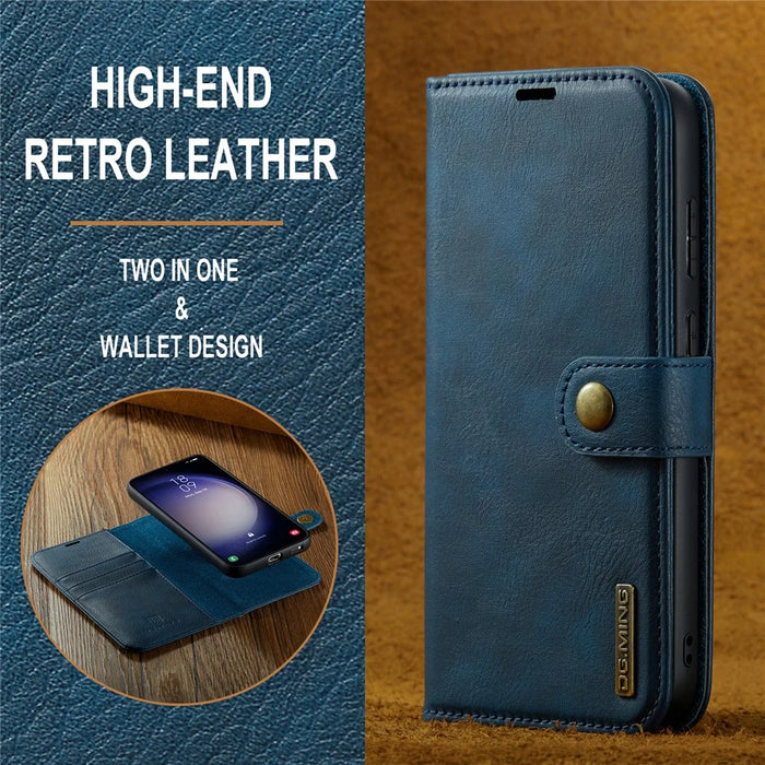DG.MING for Samsung Galaxy S23 FE Detachable Phone Cover Split Leather Wallet Stand Phone Case - Blue - 4