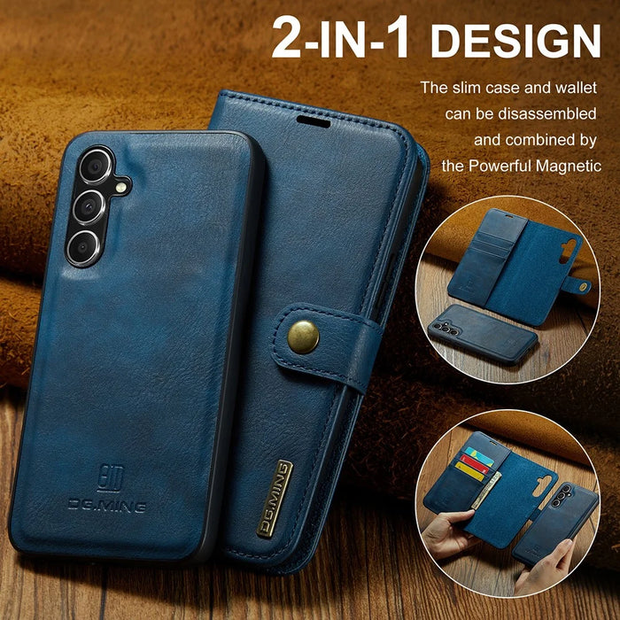 DG.MING for Samsung Galaxy S23 FE Detachable Phone Cover Split Leather Wallet Stand Phone Case - Blue - 6