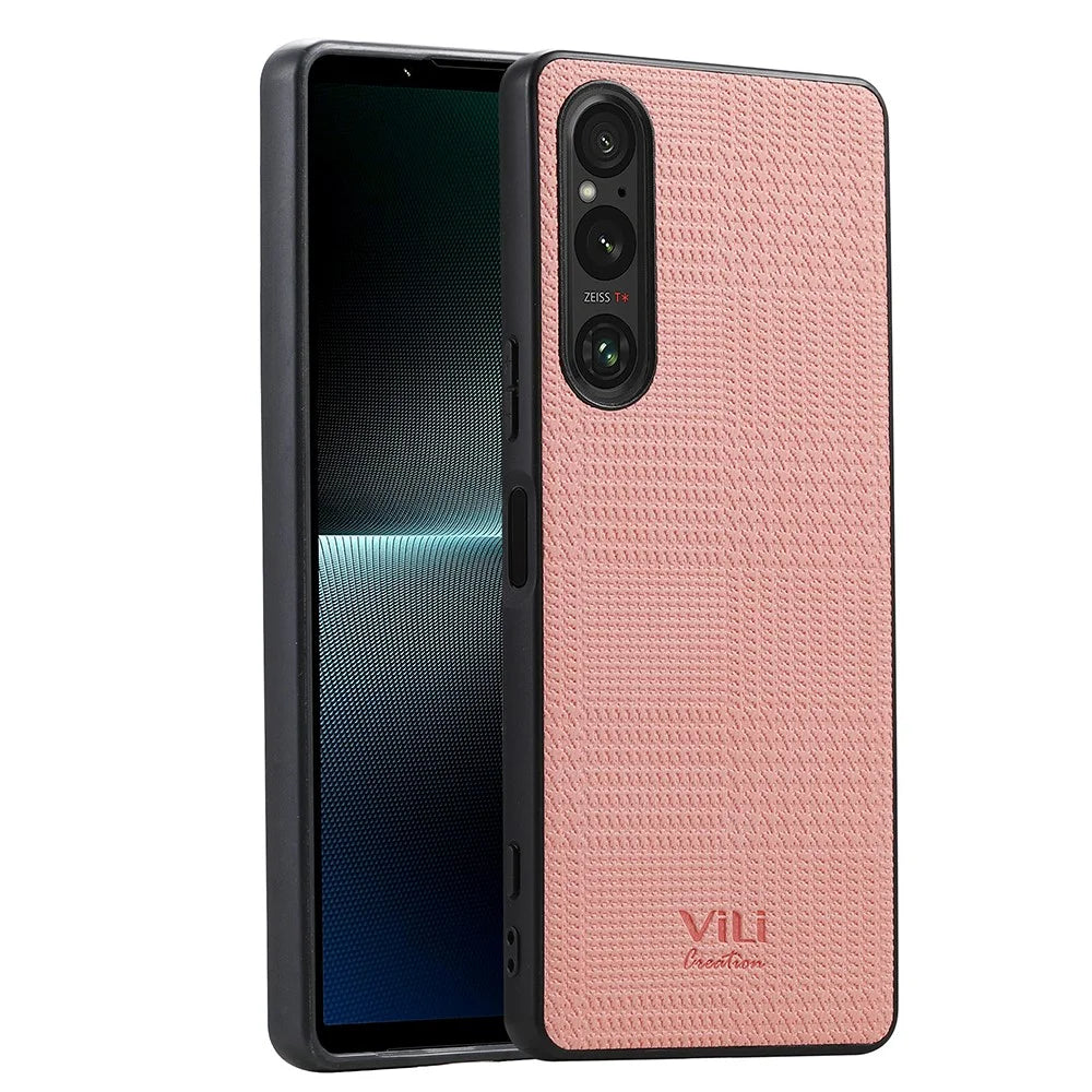 VILI TH Series Phone Case for Sony Xperia 1 V , PU Leather Coated PC+TPU Phone Back Cover - Pink - 1